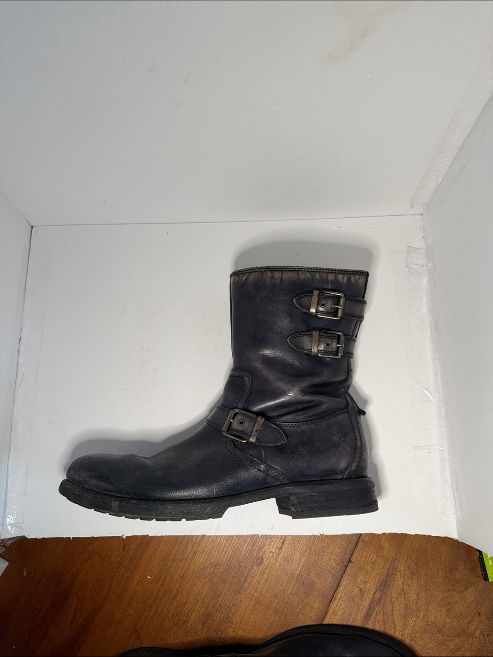 UGG Black Leather Buckle Mid-Calf Boot